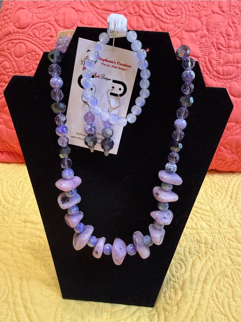 New Purple Lavender Bead Necklace, Earrings with Matching Bracelet Set